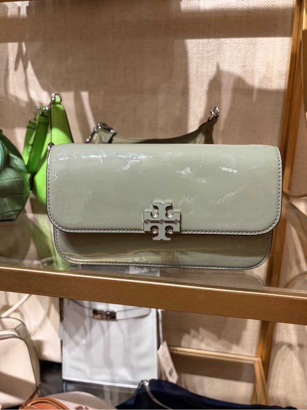 Tory Burch Mint Patent Leather Convertible Clutch new with chain